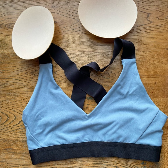 Senita Athletics Sports Flex Bra Steel Blue S Light Blue Gray with Black Cross - Picture 4 of 8